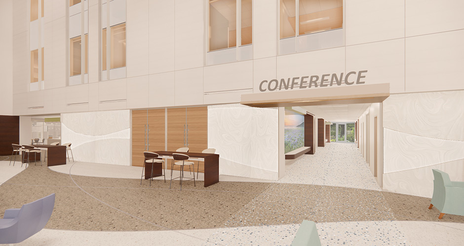 Interior rending of the conference room entrance.